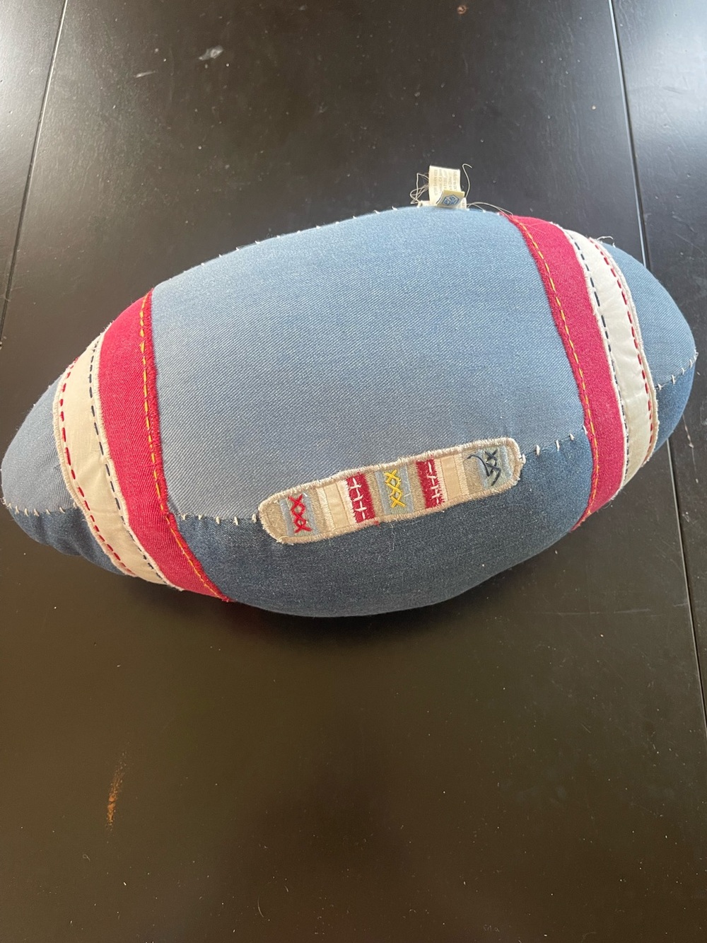 Pottery Barn Kids Denim Patchwork Football Throw Pillow